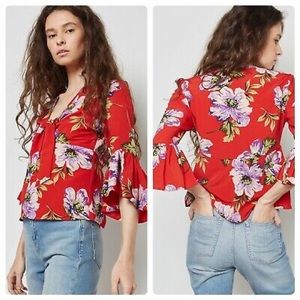 TOPSHOP Felicity Tie Front Floral Blouse Women’s Size 4